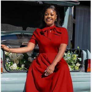 Women's Elegant Casual Short Sleeve A-Line Dress WITH POCKETS!